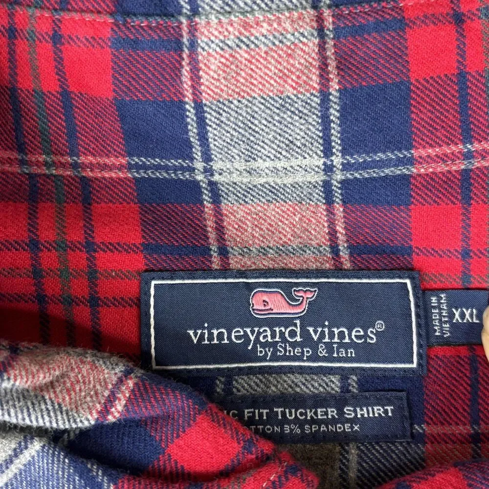 Vineyard Vines Shirt‎ Mens 2XL Red Blue Gray Plaid Classic Tucker light Flannel - Picture 4 of 8